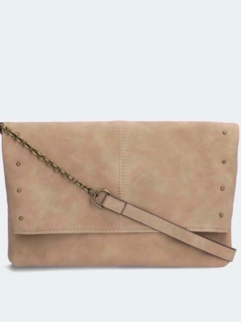 Soft Taupe Fold-Over Crossbody Clutch - Neutral
